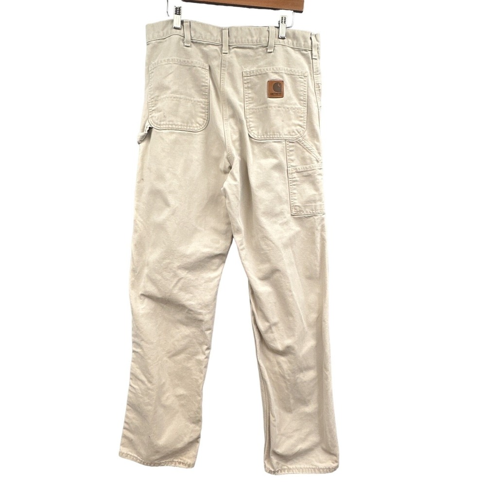 VTG Carhartt Carpenter Jeans 35x35 Canvas Rugged Worn Workwear Beige B11 STN